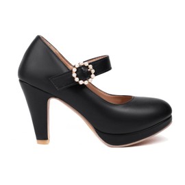 ForeMode Fashion Women High Heels Closed Round Toe Pumps Leather Summer Sweet Shoe（Black,7）