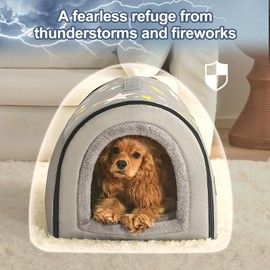 Jiupety Indoor Dog House, 2 in 1 Portable Foldable House Bed with Cover, Pet Tent & Cave Bed for Small Medium Dog, L(21"×17"×15"), Up to 16 Lb, Grey