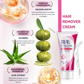 Shefave Hair Removal Cream Set - Hair Remover with Aloe Vera Moisturising Cream for Arm, Armpit, Normal Skin, Hair Removal Intimate Area, 60 g + 30 g