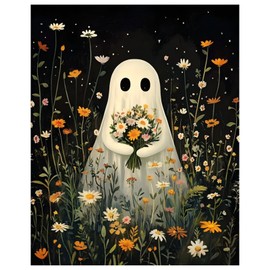 hkejoi Ghost Paint by Numbers Kit for Adults, Ghost Adult Paint by Number Kits on Canvas Flowe,Acrylic Ghost Paint by Number for Adults Beginners for Gift Home Decor 16x20 Inch
