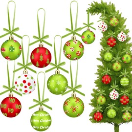 Gemscream 24 Set Lime Green Velvet Christmas Hanging Ornaments for Tree with Ribbon 2.36 Inch Plastic Xmas Christmas Ball Tree Decoration for Festival Holiday Party Wreath