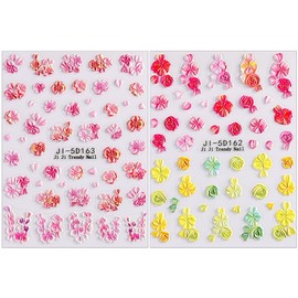 5D Embossed Flower Nail Stickers for Women Manicure Decor, 5D Acrylic Carved Flower Nail Decals for Nail Art Supplies Floral Stickers for Nails Design Spring Summer Flowers Nails Sickers, 2 Sheets