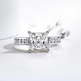 Yeesoth Moissanite Engagement Rings Princess Cut 3.28cttw(3CT Center Stone) D Color VVS1 White Gold Plated 925 Sterling Silver Wedding Promise Rings for Women with Certificate, Sterling Silver,