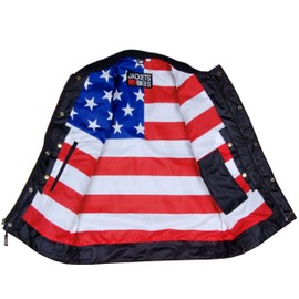 SOA Motorcycle Vest for Men, Premium Buffalo Leather, Back Armor, Inside Pockets, Biker Riding Club Vests US Flag M