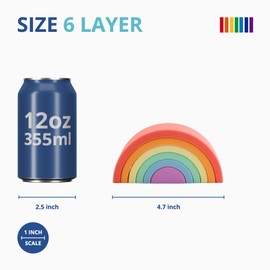 BLUE GINKGO Silicone Stacker - Montessori Rainbow Nesting Puzzle | Kids and Toddler Stacking Toy | 6 Layer Rainbow Puzzle, Sensory Toys - Matte