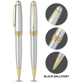 CROSS BAILEY MEDALIST 23KT GOLD AND POLISHED CHROME BALLPOINT PEN NEW $80 GIFT