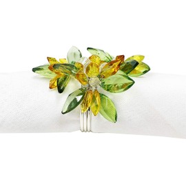 Fennco Styles Unique Multi-Flower Crystal Design Decorative Napkin Rings, Set of 4 – Floral Napkin Holders for Home, Dining Table, Holiday Décor and Special Occasions (Yellow Multi)
