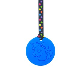 Unicorn Chew Necklace with Lanyard - Blue - Sensory Chew for Kids with Autism, Anxiety & ADHD –Sensory Oojamabobs (6 Lanyard Designs Available) (Black dots, 70cm Lanyard)