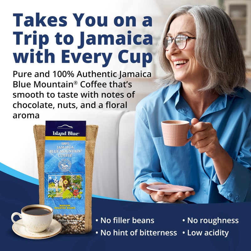 Island Blue 100% Jamaica Blue Mountain Whole Beans Coffee (16oz)