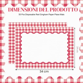 50 tovagliette usa e getta in carta a quadretti rossi a scacchi, per picnic, barbecue, tovaglietta in carta double face, per baby shower, matrimoni, compleanni, tea party, cene, decorazioni per la