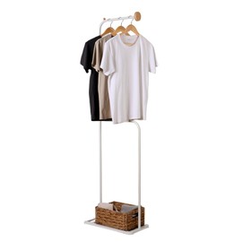 Hershii Metal Coat Rack Hanger Hall Tree Clothes Storage Organizer Garment Stand Poles Jackets Hats Holder with Hollow Base & Wooden Hooks for Entryway, Bedroom, Hallway, Office - White, Small