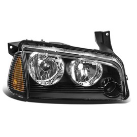 DNA Motoring OEM-HL-0034-R Black Amber Factory Style Passenger Side Headlight Lamp Replacement For 06-10 Charger