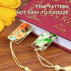 Kinsound Kinsound 4pcs Metal Bookmarks with Tassel, Golden Van Gogh Monet Oil Painting Theme Cute Book Markers for Reading Women, Men, Kids, Book Lovers, Reading Accessories Gifts for Book Lovers