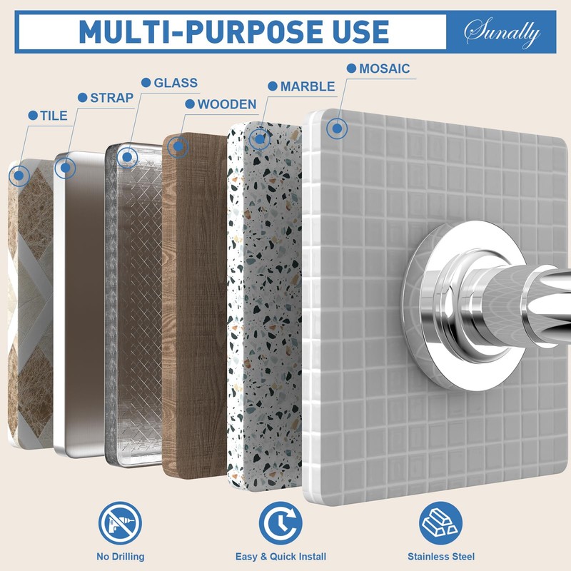SUNALLY Shower Curtain Rod Adjustable 32-75 Inch, Spring Tension Shower