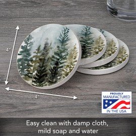Thirstystone Misty Treeline 4 Pack Round Natural Sandstone Coasters with Protective Cork Backing Manufactured in The USA