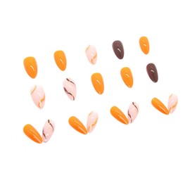 JUSTOTRY Pack of 24 Glitter Swirl Stiletto Nails for Gluing Short, Orange French Artificial Nails, Almond Artificial Nails, Press On Nails, Acrylic Fingernails Fake Nails Medium for Women