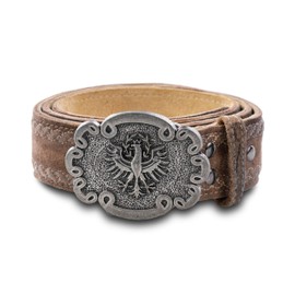 Men's Costume Belt Eagle with Embroidery Genuine Leather Costume Belt for Lederhosen with Eagle Crest, hazelnut