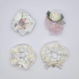 4 Pieces Rose Soft Scrunchies, Lace Ribbon Bows Hair Ties, Mesh Elastic Hair Bands, Gift Set, Women Girls Hair Accessories, Elegant Ponytail Holder