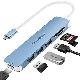 Adaptador multipuerto USB C, dongle portátil 7 en 1 con salida HDMI 4K, 3 puertos USB 3.0, lector de tarjetas SDTF compatible con MacBook Pro, XPS y