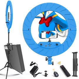 JJ JIANJIN Ring Light 18 INCH Kit,55W6700k Dimmable LED Light, Tripod Stand, Remote Controller,Box for Camera,Smartphone,YouTube,TikTok,Self-Portrait Shooting,CRI95 (Maya Blue)