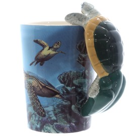 Puckator Tasse mit Henkel verziert – Schildkröte Meerestiere, Meer & Meeresleben, Porzellan, Mehrfarbig, 8.5 cm
