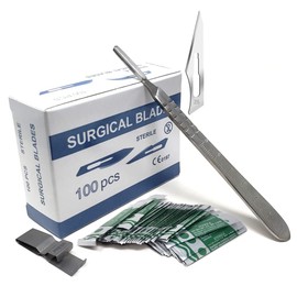 Box of 100 Scalpel Sterile Blades Carbon Steel Individually Foil Wrapped With Stainless Steel Scalpel Handle & Blade Remover (Blade #25 + Scalpel Handle + Blade Remover)