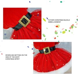 Fockety Santa Claus Pet Costume, Christmas Dog Cat Costume with Headdress, Funny Pet Mesh Dress Cosplay Winter Warm Clothes Outfit Apparel Adjustable for Dogs