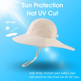 Zsedrut Toddler Summer Hat with Neck Flap Waterproof Kids Swim Hat Baby UV Protection Sun Hats Beach Cap for Boys Girls (Beige, (52-56CM) 4Y-8Y)