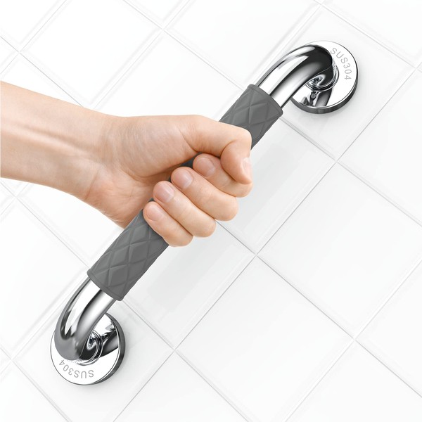 opove 12" Grab Bars for Shower and Bathroom, Anti-Slip Shower Handles for Elderly, Seniors, Handicap & Pregnant Women, Gray (1 Pack)