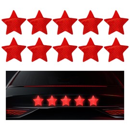 SHMZK 10PCS Vinyl Decal for Cars, High Intensity Reflective Sticker Night Safety Sign Bumper Decals, Waterproof Grid Vinyl Stickers Scratch Cover for Auto Window Laptop (Star, Red)