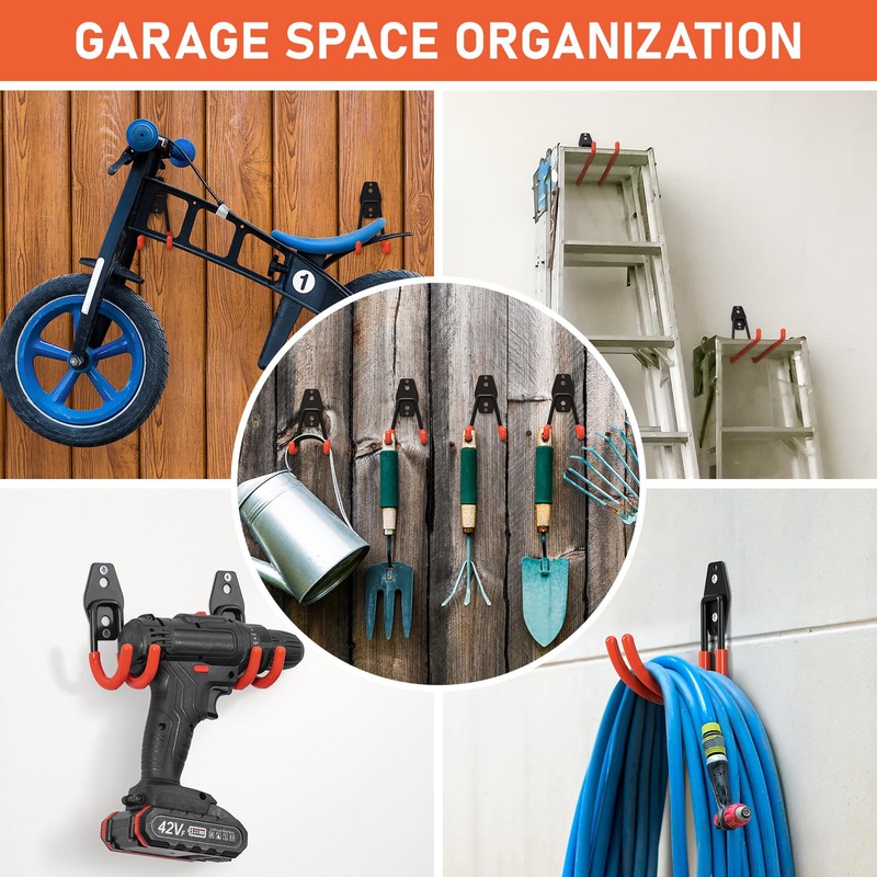 Cpais Garage Hooks with Anti-Slip Coating,Heavy Duty Wall Mount Storage