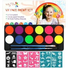 Maydear Maydear Face Painting Kit for Kids with 12 Colors Safe and Non-Toxic Large Water Based Face Paint (Fluorescence)