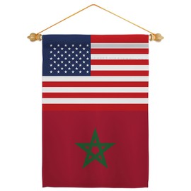 Morocco US Friendship Garden Flag Set Wood Dowel Regional USA American Alliance World Country Particular Area Small Decorative Gift Yard House Banner Double-Sided Made In 13 X 18.5