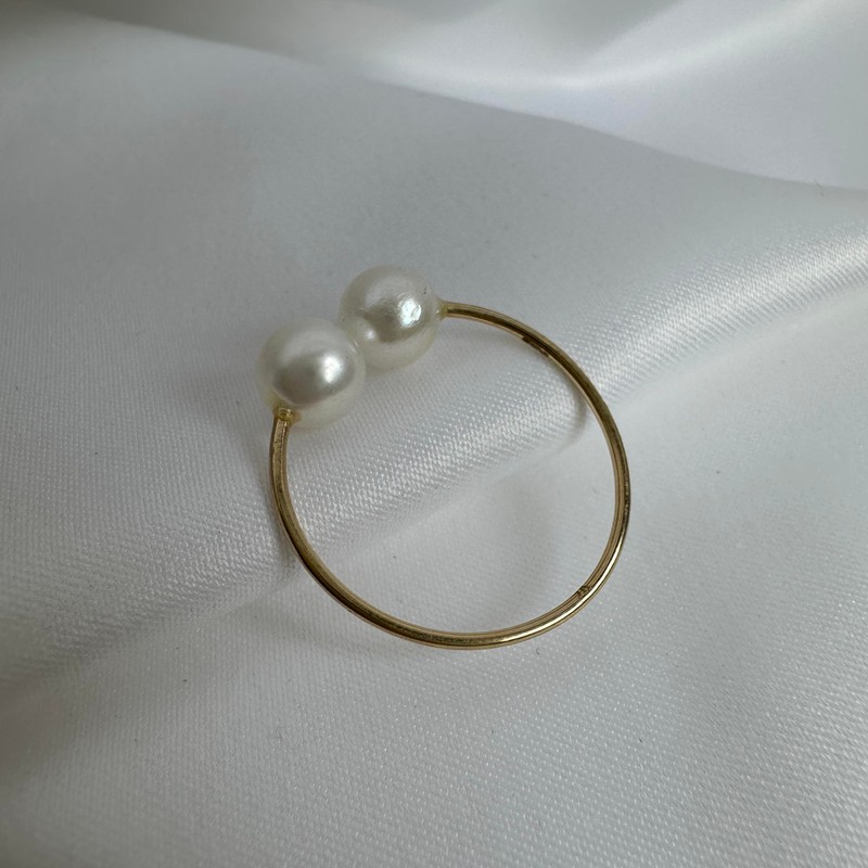 jewellerybox 9ct Yellow Gold Double White Freshwater Pearl Adjustable Open