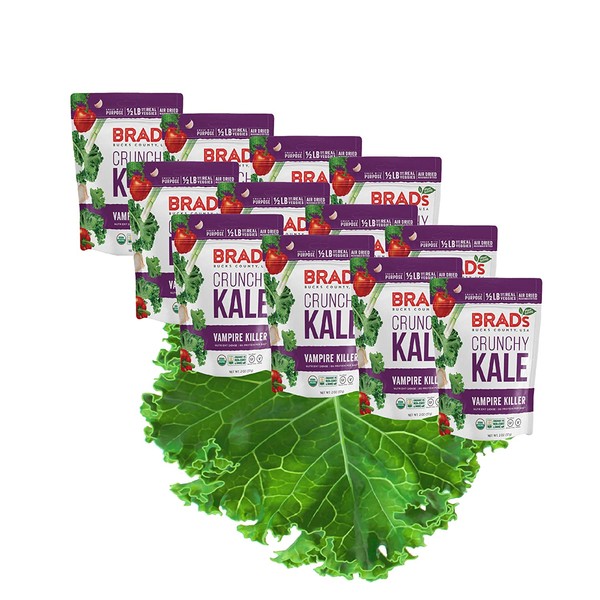 Brad's Plant Based Organic Crunchy Kale, Vampire Killer, 12 Bags, 24 Servings Total