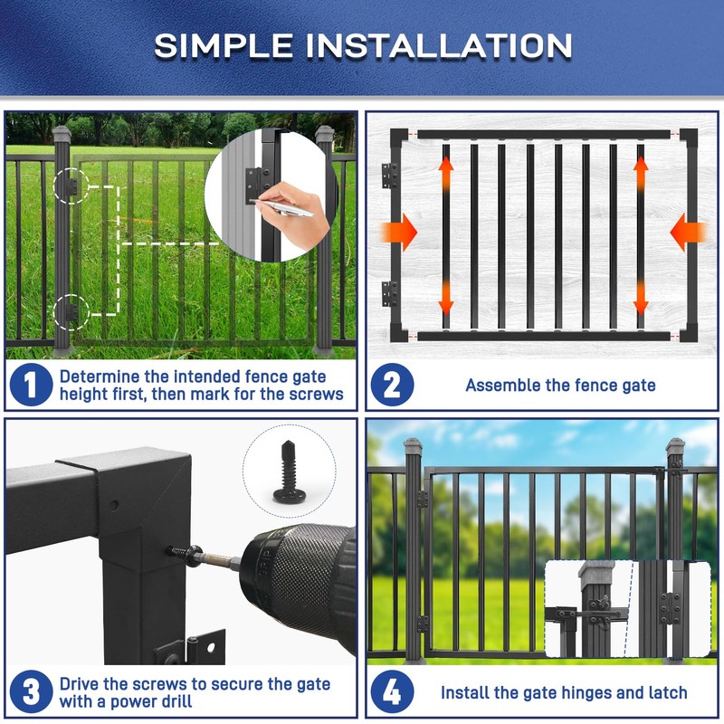 Avalution Deck Fence Gate Outdoor,32" H x 48" W, Metal