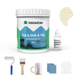 Jungarian Tub and Tile Refinishing Kit 35oz with Tools, Low Odor DIY Bathroom Paint Sink Tub Countertop Tile Shower Paint for Bathroom Kitchen Porcelain Fiberglass, Semi-Gloss Cream
