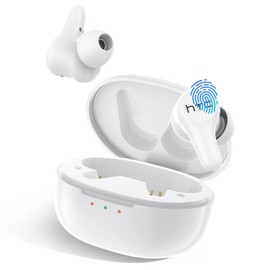 HTC Auriculares Inalámbricos Reducción Activa de Ruido, Auriculares Bluetooth con Caja de Carga USB C, 4 Micrófonos de Llamada Clara ENC, Estéreo de Bajo Profundo, Impermeable IPX5 para iOS y Android