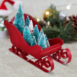 Garneck 2pcs Christmas Sleigh Plastic Santa Sleigh Basket Table Top Christmas Decor Sleigh Figurine Candy Holder Christmas Basket for Empty Decor for Holiday Table Red