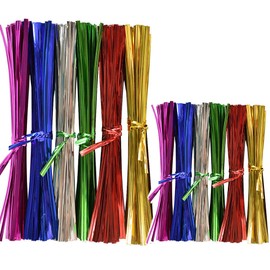 Leline's Metallic Twist Ties 1600pcs, 800 Pieces 6 inches Foil Twist Ties and 800 Pieces 4 inches Bag Ties, Assorted 6 Colors Cable Tie for Candy Bag, Cello Treat Bag