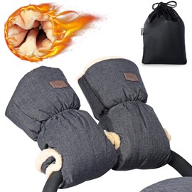 Orzbow Winter Stroller Hand Muff, Warm Artificial Sheepskin Stroller Mittens, Universal Baby Stroller Gloves, Mothers Essential Stroller Hand Cover - Extra Thick, Waterproof, Dark Grey