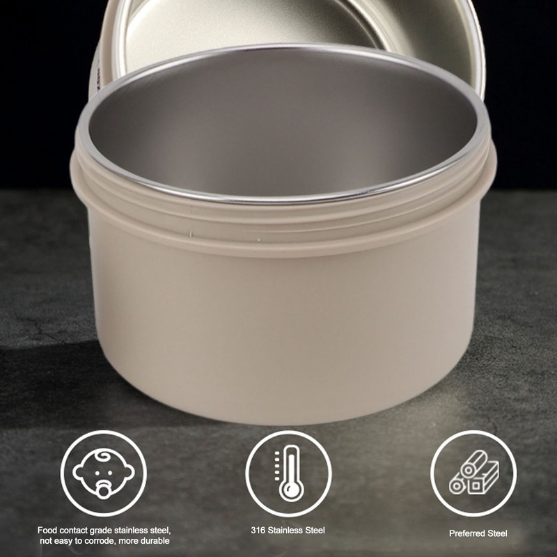 Insulated Food Container Beige 316 Stainless Steel Round Sealed Leak