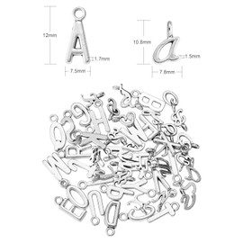 BEEFLYING 156 Pieces Letter Pendant Charms, 26 Letter Charms Pendants with Initial Letter A~Z for Necklaces, Bracelets, Jewellery Making, Craft Supplies (Silver)