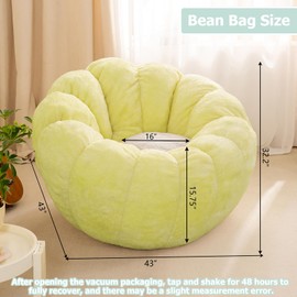 IEVENW Pumpkin Bean Bag Sofa Chair for Adult, Beanbag Couch with Filler for Reading and Relaxation, Comfy and Lazy Sofa for Dorm, Apartment, Living Room and Bedroom, Grass Green