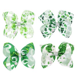 4 lazos para el pelo del día de San Patricio, lazos grandes de trébol, 6 pulgadas, hechos a mano, cinta de grogrén, pinza de cocodrilo, accesorios para el cabello para decoración del día de San Patricio