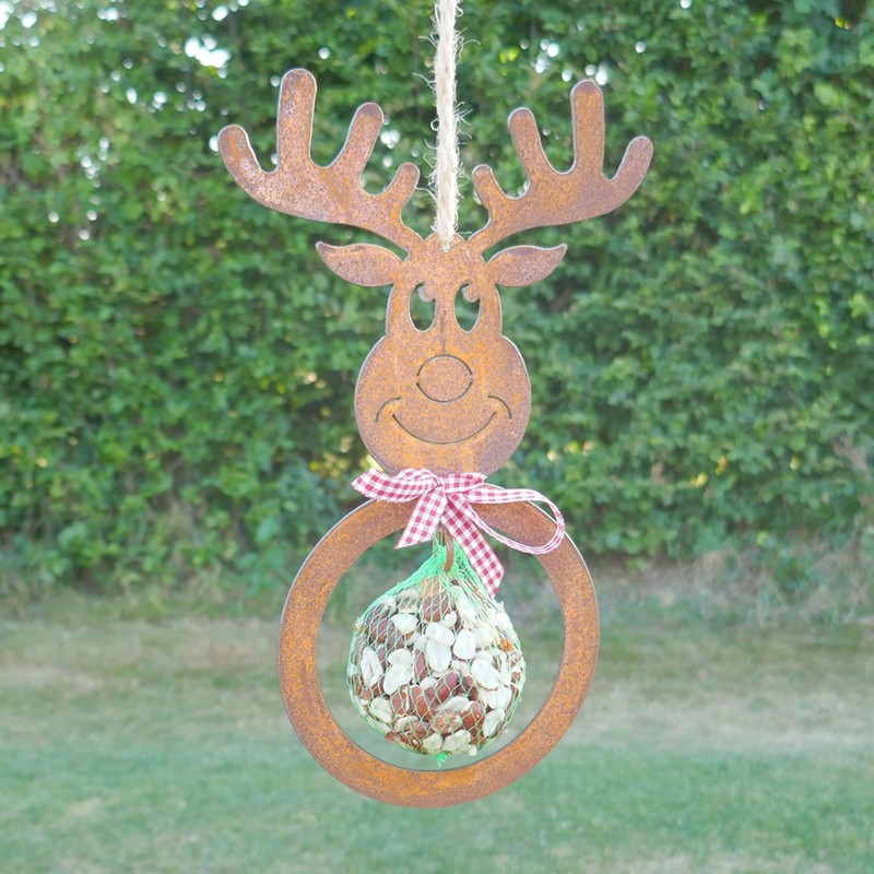 Bird Feeder Elk Deer for Wild Birds in Rust Look