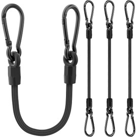 Bungee Cords with Carabiner, 18 Inch Long Heavy Duty Bungee Cords with Carabiner Clip Outdoor, 1/3 Inch Black Extra Strong Elastic Rope with Carabiner Hooks for Camping, Tarps, Bike Rack, Tent, 4 Pack