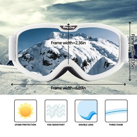 BangLong Ski Goggles Snowboard Goggles for Glasses Wearers Men Women Snow Goggles OTG UV Protection Anti Fog Ski Goggles for Winter Sports, Skiing, Skating, white