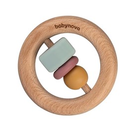 babynova Wooden Motor Skills Teething Ring - Montessori Wooden Toy for Teething Playing & Learning from 0 Months - Early Development of Motor Skills - BPA-Free