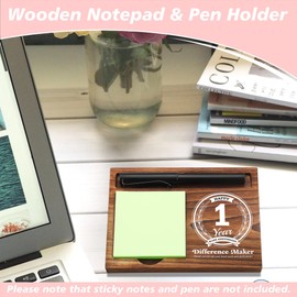1st Work Anniversary Sticky Note Holder Wooden Notepad & Pen Holder 6.5" x 4.7" Sticky Note Pad Holder Dispenser for Desk Difference Maker Work Appreciation Gifts, NPA226